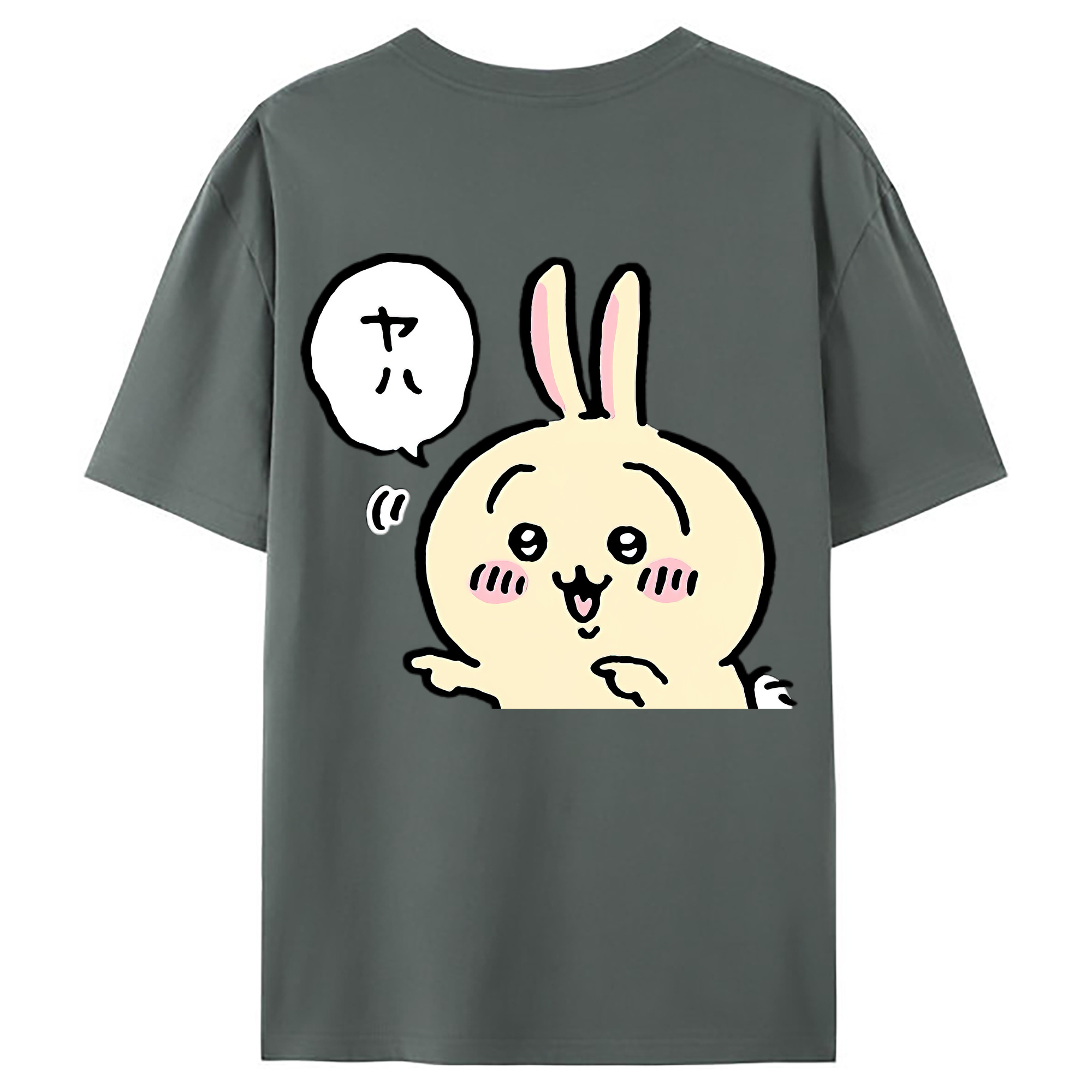 （画像用） ちいかわ うさぎ Chii-kawa usagi 綿100％ メンズ半袖Tシャツ（バックプリント） 通気性